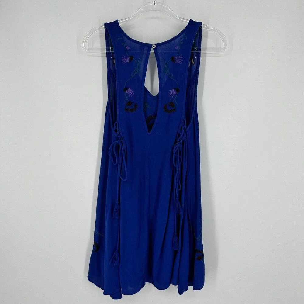 Free People Adelaide Embroidered Shift Mini Dress Ocean Blue Size XS - Picture 5 of 12